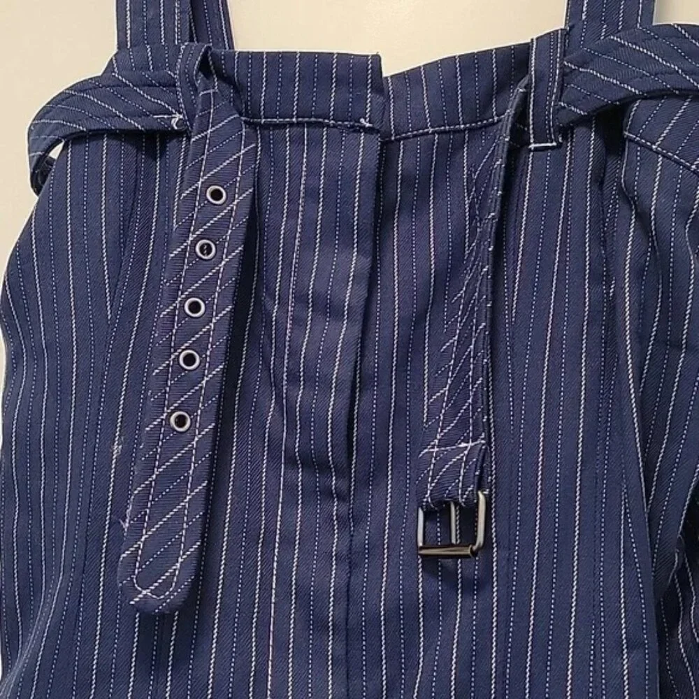 FREE PEOPLE Flores Jumpsuit CUTE! Pin stripes Wide Leg Vintage Denim Overalls S - Picture 9 of 12